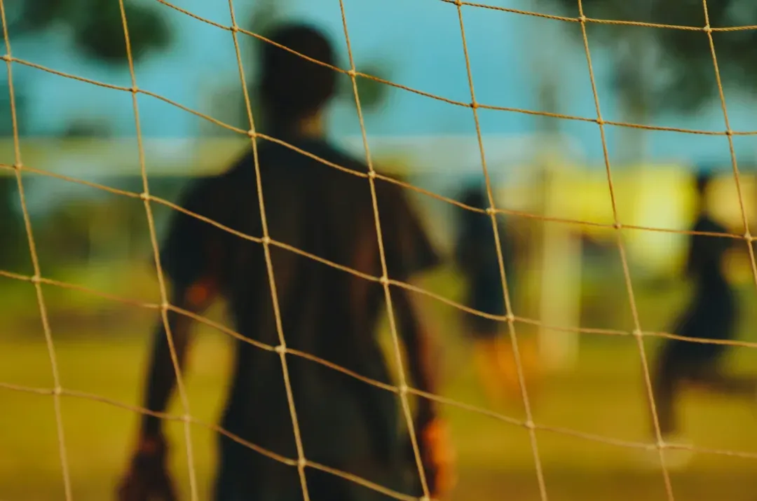 Football goal net with bokeh effect